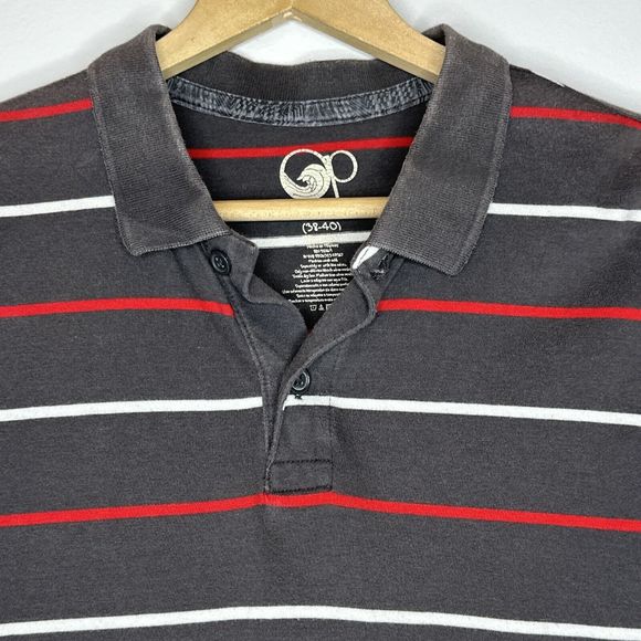 VTG 80’s OP Ocean Pacific Short Sleeve Stripes Polo Shirt Men’s Medium Gray Red - Picture 2 of 7